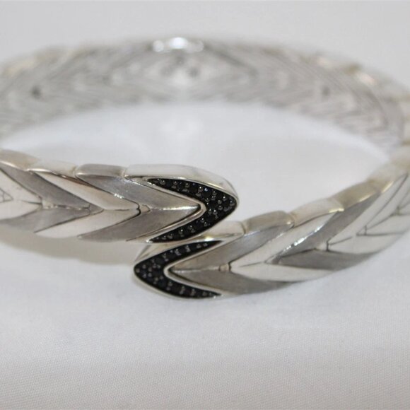 John Hardy Modern Chain Sterling Silver 925 Black Sapphire Bypass Cuff Bracelet - Picture 9 of 13